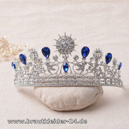 Braut Krone Tiara Diadem  Elegante Blaue Kristall Braut Diadem