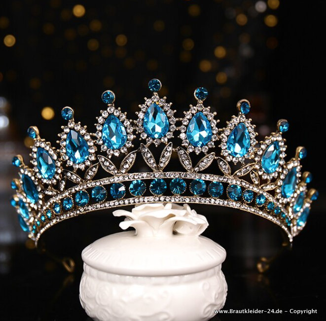 Braut Krone Tiara Diadem  Luxus Blau Strass Kristall Braut Tiara
