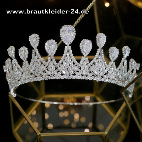 Braut Krone Tiara Diadem, Zirkonia Braut Tiara Diadem Lexa in Silber