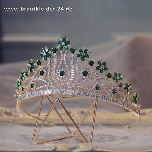 Braut Krone Tiara Diadem, Luxus AAA Zirkon Tiara Diadem Lia Gold Grün