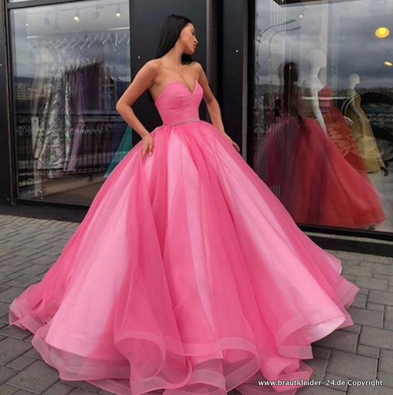 Bustie Brautkleid A Linie Hochzeitskleid Bodenlang in Pink