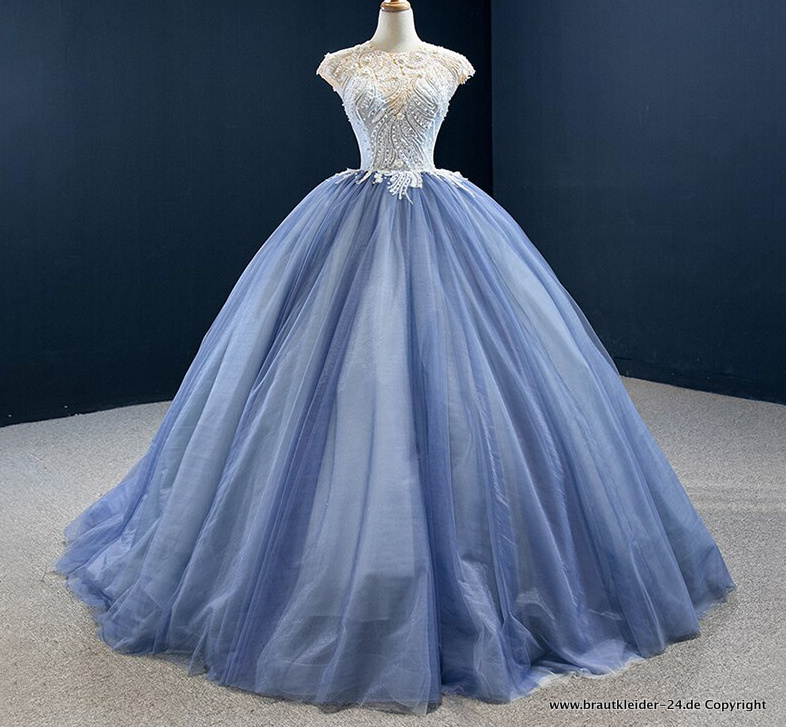 Luxus Quinceanera Brautkleid Hochzeitskleid in Lichtblau mit Spitze