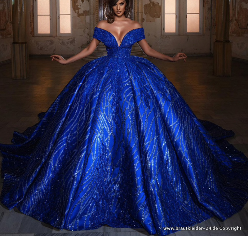 Luxus Brautkleid Quinceanera Kleid in Royalblau Schulterfrei