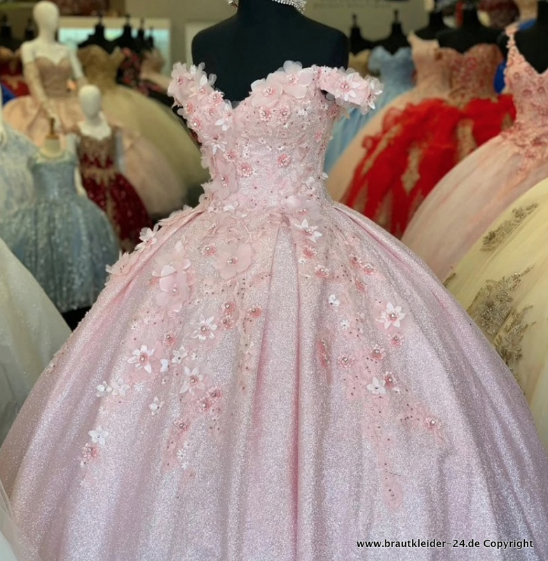 Brautkleid Pailletten Bling Bling Quinceanera Kleid in Rosa