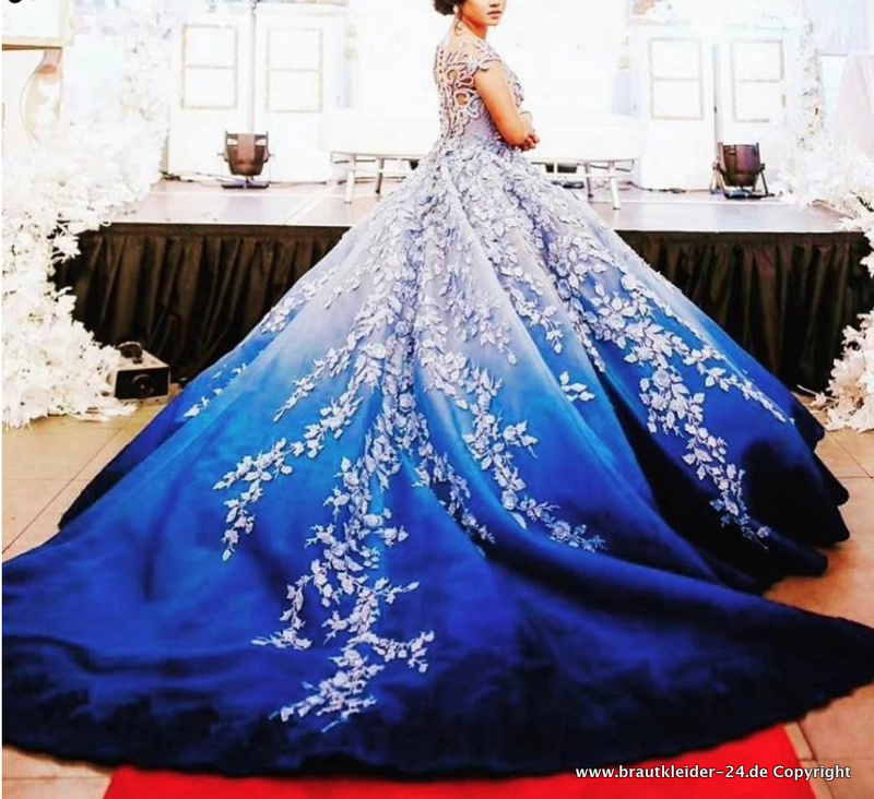 Luxus Brautkleid Quinceanera Kleid mit Farbverlauf Spitze und Schleppe