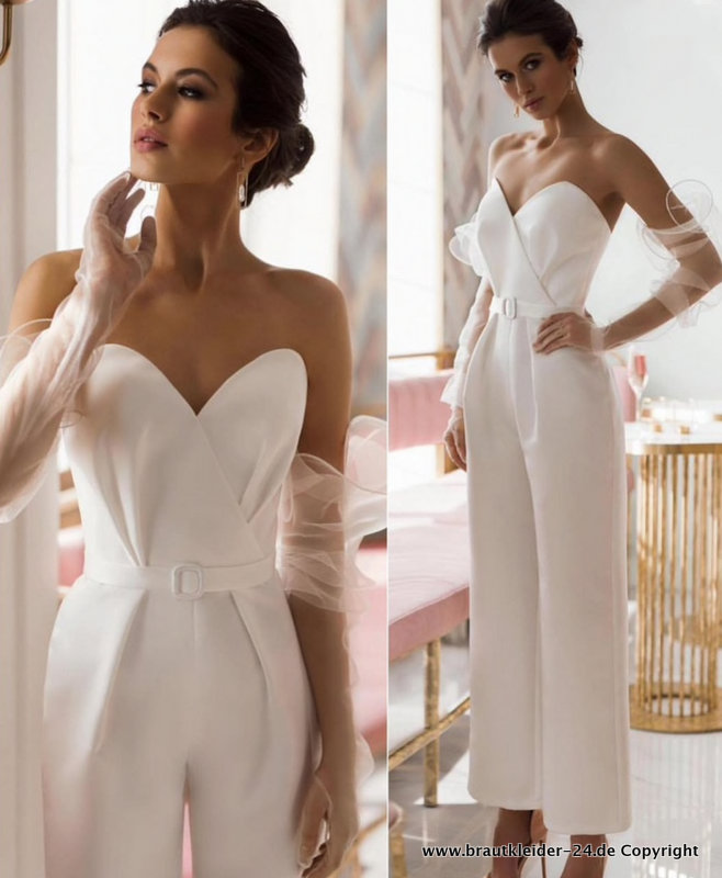 Schulterfreies Overall Jumpsuit für die Braut Elegant in Weiß