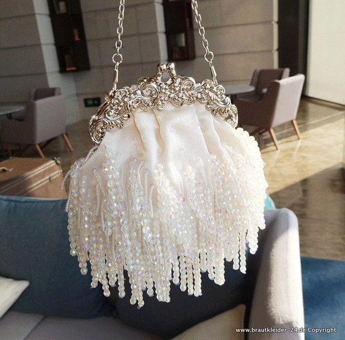 Vintagestyle Brauttasche Handtasche mit Perlen in Weiß