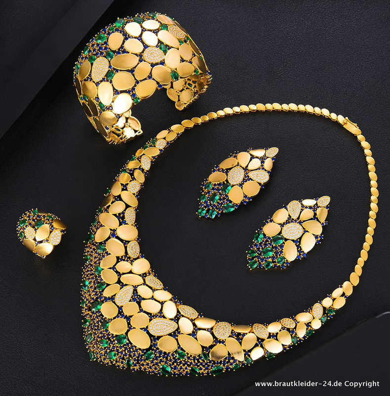 Pailletten Luxus Dubai Style Brautschmuck Set in Gold