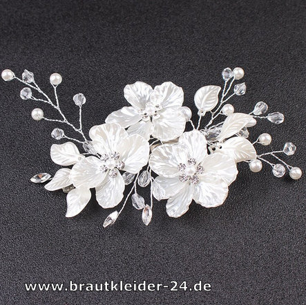 Braut Haarschmuck Haarspange in Weiss mit Blumen und Perlen