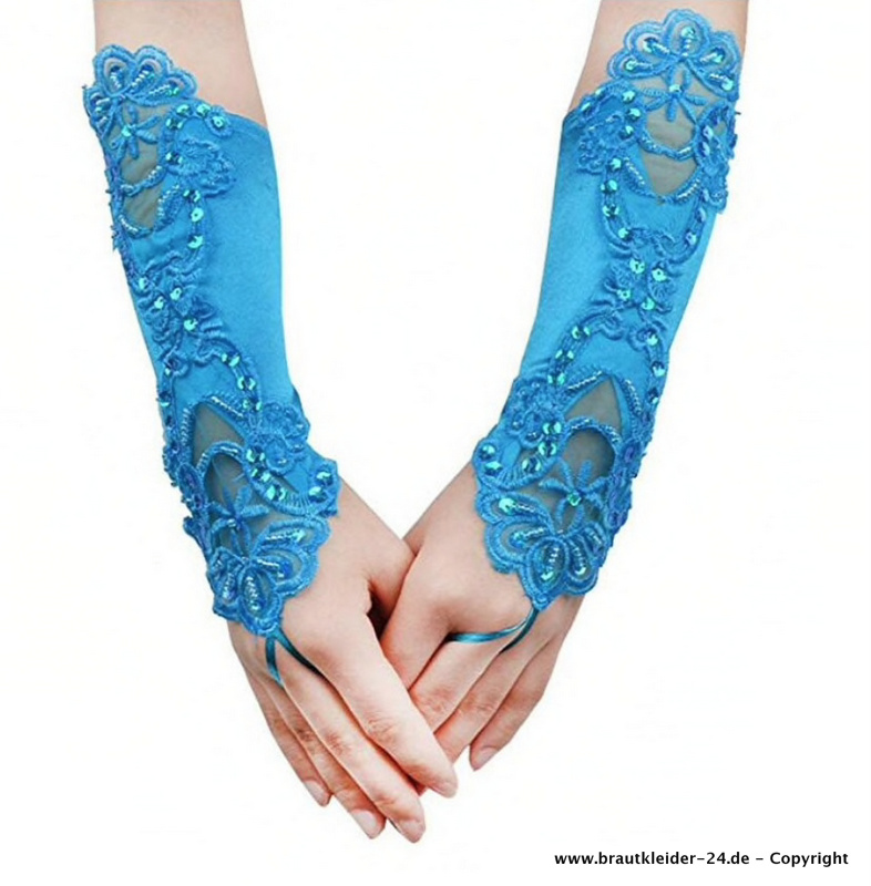 Finger Brauthandschuhe Mareike mit Spitze Blau