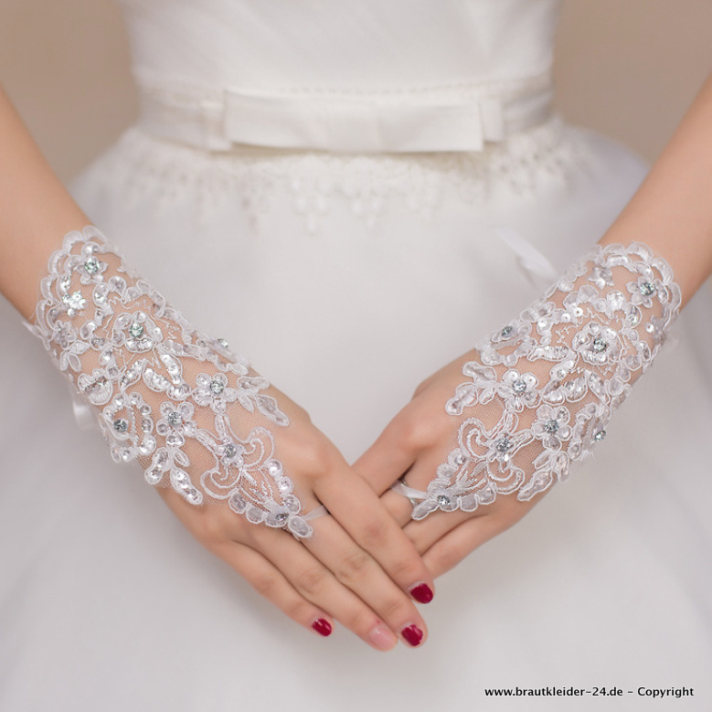 Kristall Brauthandschuhe Marisol Kurz in Weiß