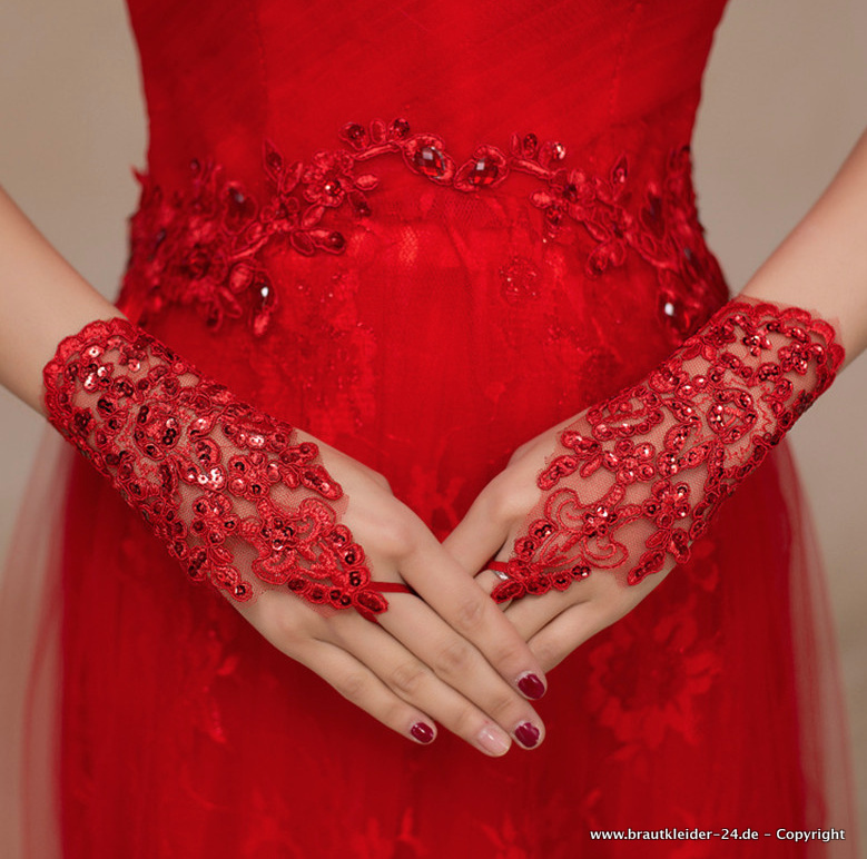 Kristall Brauthandschuhe Marisol Kurz in Rot