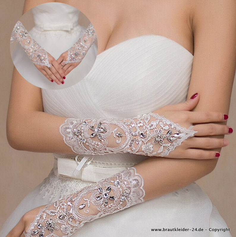 Finger Brauthandschuhe Madeleine mit Kristall Blumen