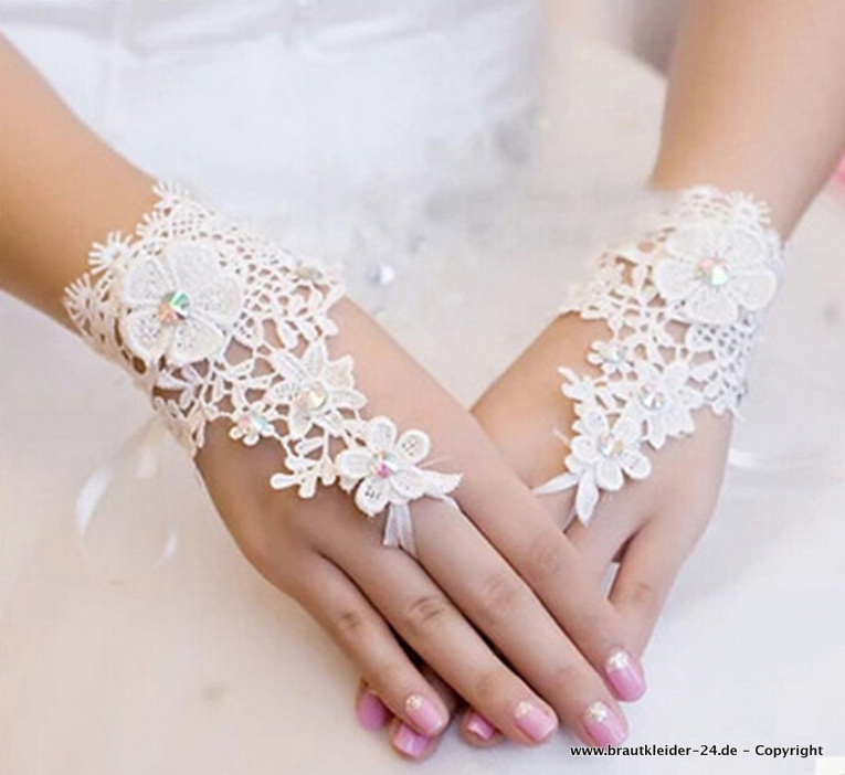 Braut Fingerhandschuhe Matthea mit Blumenspitze Elegant