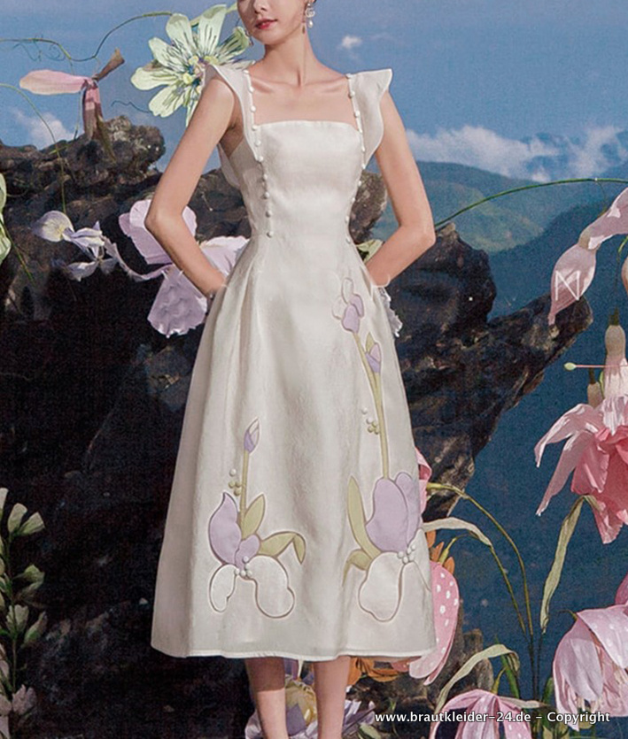 A Linie Bohostyle Kleid für die Braut mit 3D Blume Standesamtmode