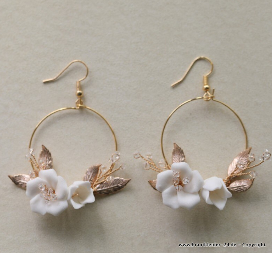 3D Keramik Blumen Ohrringe für die Braut Brautschmuck