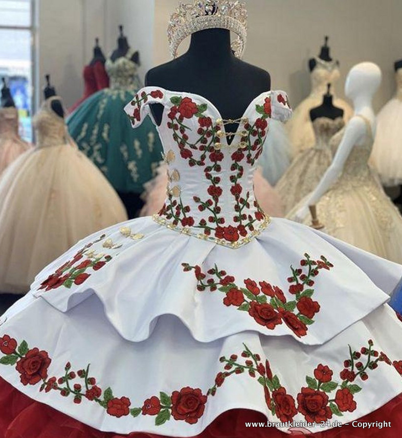 Wunderschönes Prinzessin Brautkleid Hochzeitskleid Bestickt mit Rote Rosen