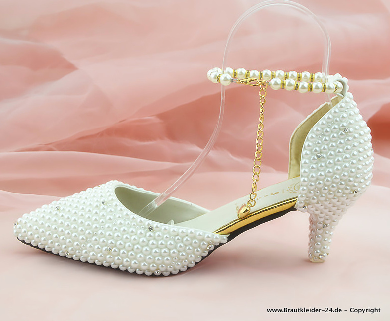 Perlen Brautschuhe Abendschuhe Finnja Elegant in Weiß 6cm Absatz 