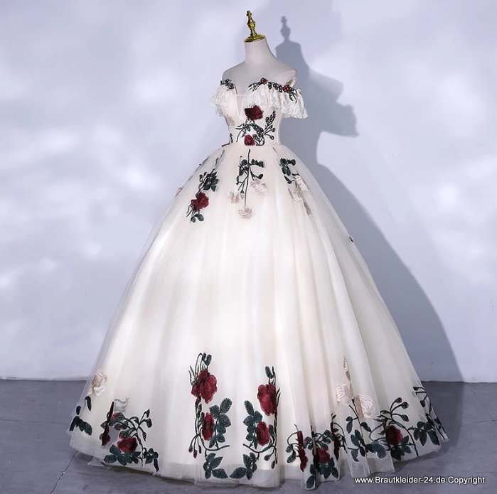 Victorian Style Brautkleid Schulterfrei mit 3D Blumen