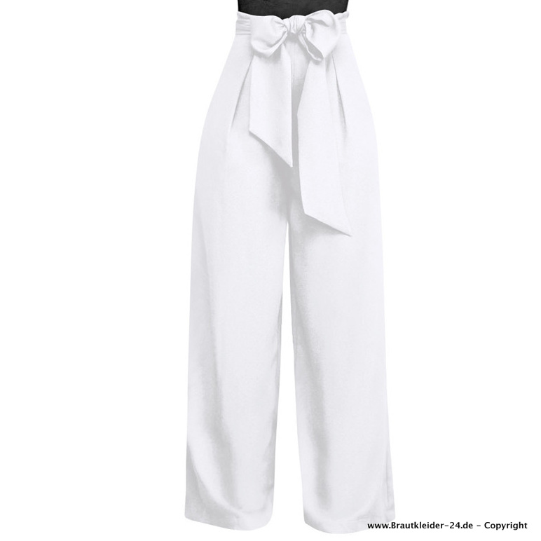 A-Linie Damenhose Elegant in Weiß für den Standesamt mit Schleife