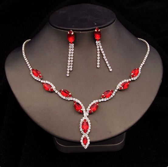 Brautschmuck Set Hellen Halskette mit Ohrringe im Set Rot