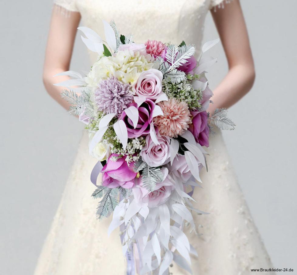 Wasserfall Macaron Hochzeit Bouquet Brautstrauß mit Rosen