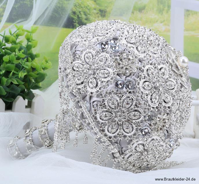 Luxus Diamanten Strass Hochzeit Bouquet Brautstrauß in Silber