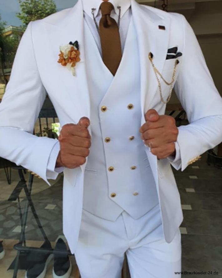 Smoking Hochzeitsanzug für den Bräutigam Dreiteilig in Weiß