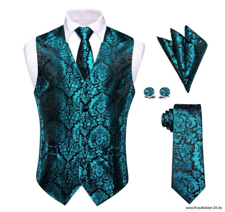 Bräutigam Mode Weste Krawatte Tuch und Knöpfe im Set Blau Schwarz Klassisch