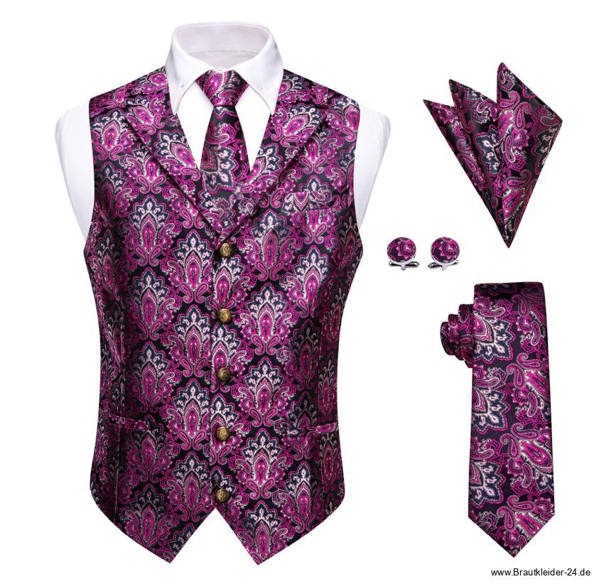 Bräutigam Mode Weste Krawatte Tuch und Knöpfe im Set Pink Schwarz Klassisch