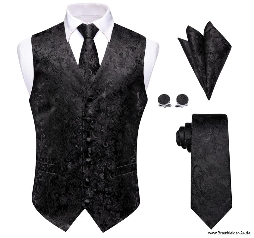 Bräutigam Mode Weste Krawatte Tuch und Knöpfe Set Schwarz Klassisch