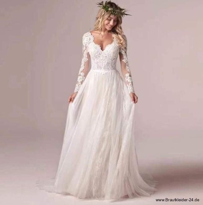 Langarm Boho Style Brautkleid Isabelle mit Tüll und Spitze