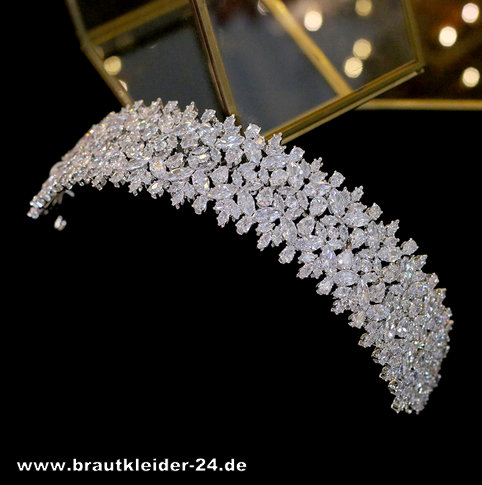 Luxus Vintage Barock Zirkonia Braut Tiara Diadem Alyssa in Silber