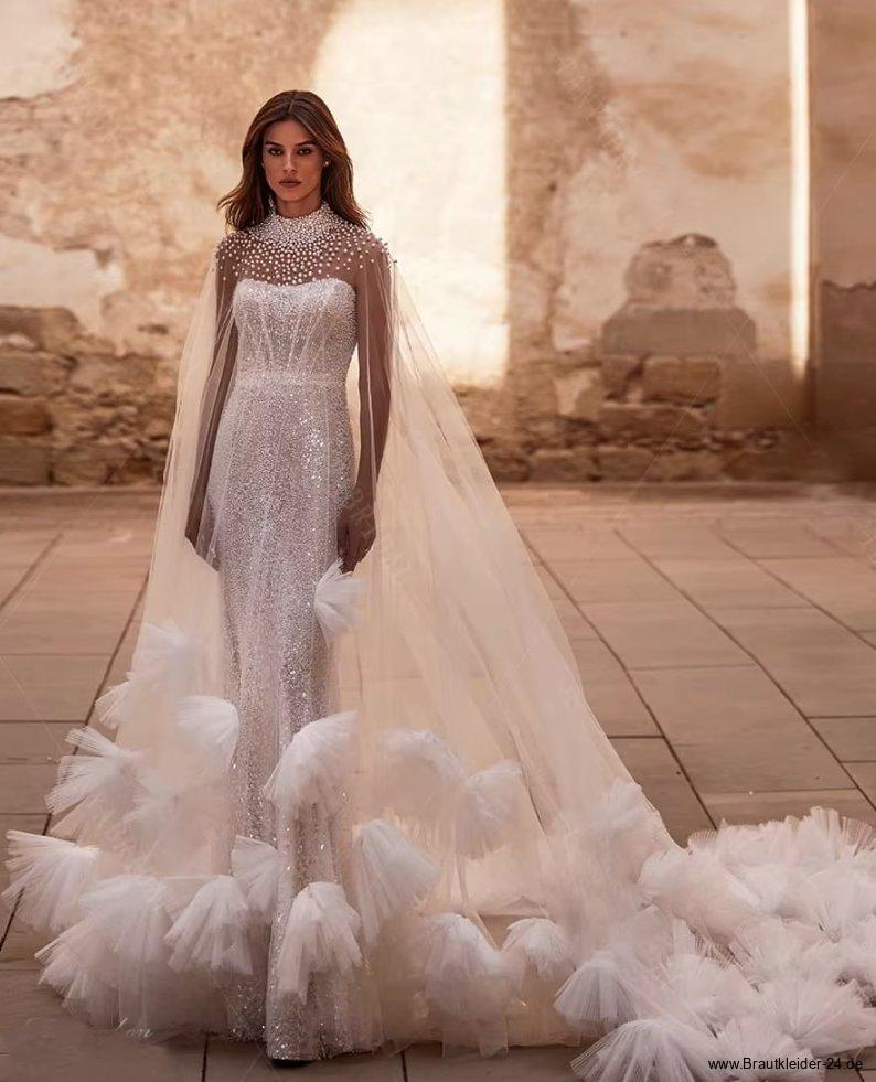 Perlen Tüll Braut Cape Off Weiße Hochzeit Vertusc Produktbild-Vorschau 9