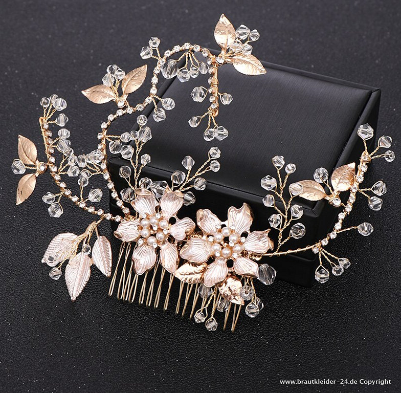 Vintage Gold Kristall Perlen Hochzeitskleid Haarkamm