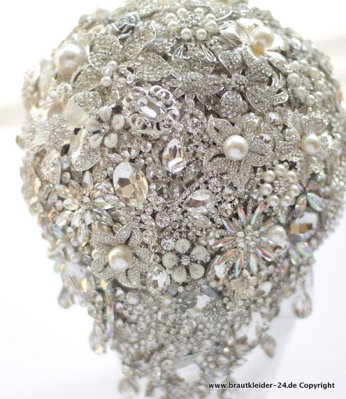 Kristall Braut Blumenstrauß in Silber Handgemacht