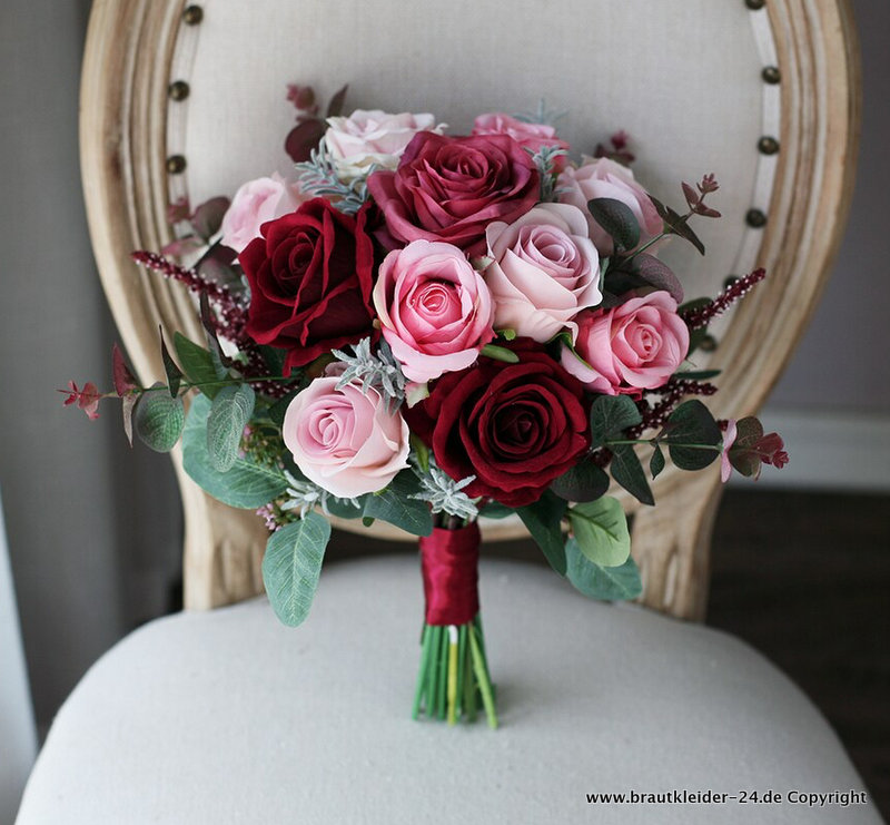 Braut Blumenstrauß Joanna mit Rote - Rosa Rosen