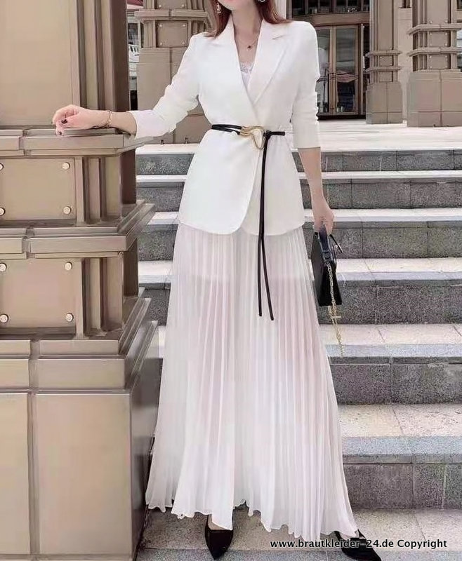 Damen Hosenanzug in Weiß mit Chiffon Hose für den Standesamt