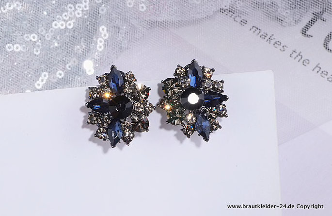 Klassische Vintage Boho Style Ohrringe für die Braut in Schwarz Blau