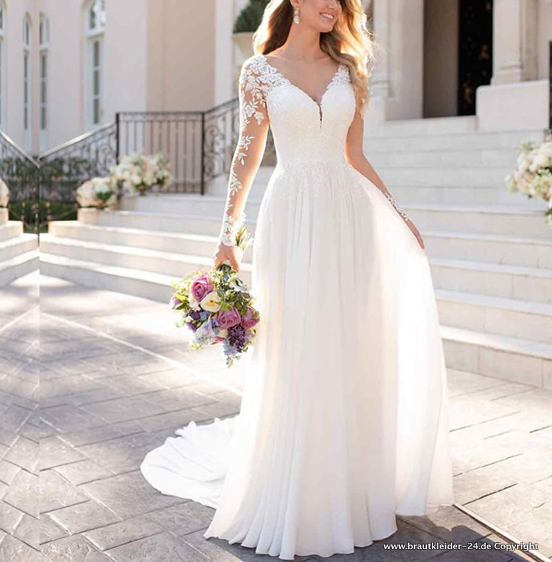 Rückenfreies Empire Hochzeitskleid Brautkleid mit Schleppe
