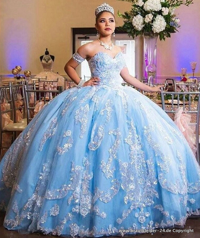 Prinzessin Quienceanera Brautkleid in Licht Blau mit Spitze