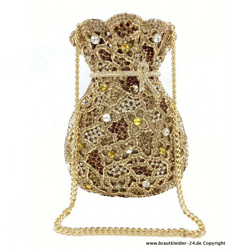 Luxus Brauttasche Beutel in Gold mit Ziersteine