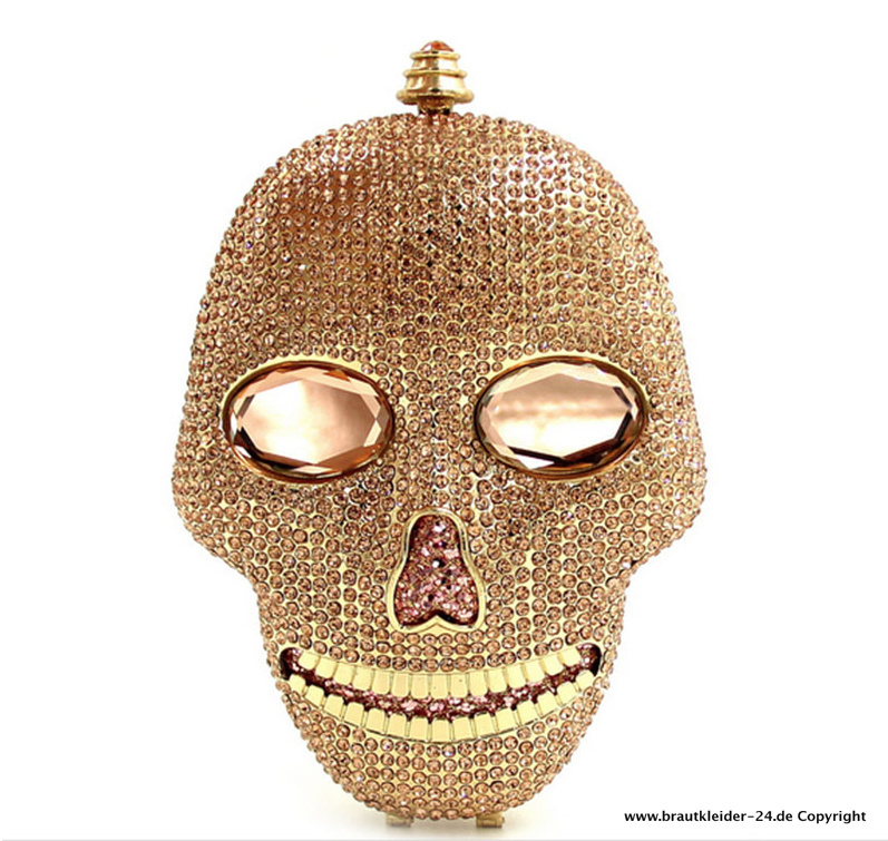 Totenkopf Kristall Brauttasche in Gold