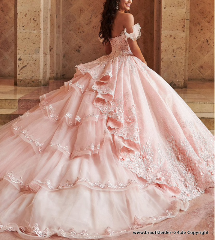 Quinceanera Brautkleid Hochzeitskleid in Lachs mit Applikationen