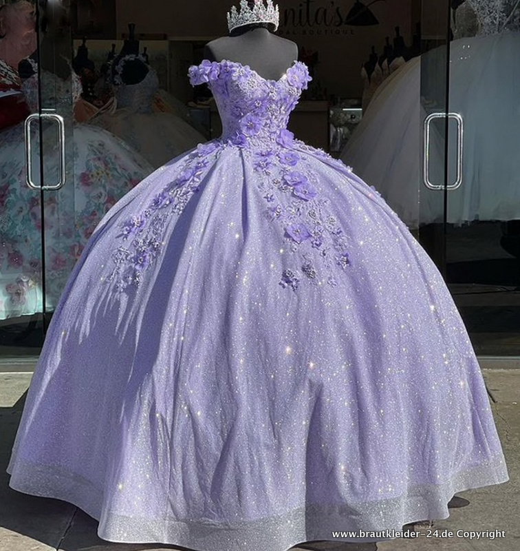 Schulterfreies Ballkleid Quinceanera Brautkleid mit 3D Blumen