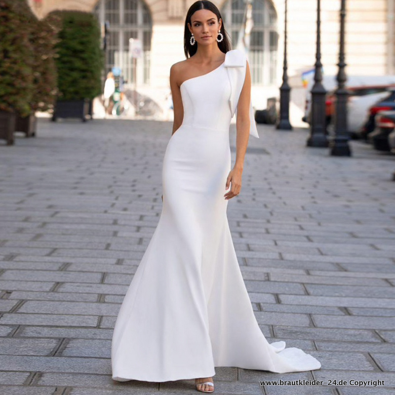 Schlichtes One Shoulder Hochzeitskleid Meerjungfrau Brautkleid