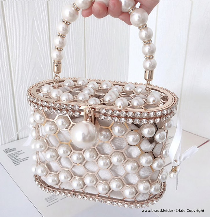 Luxus Perlen Handtasche Brauttasche in Weiß