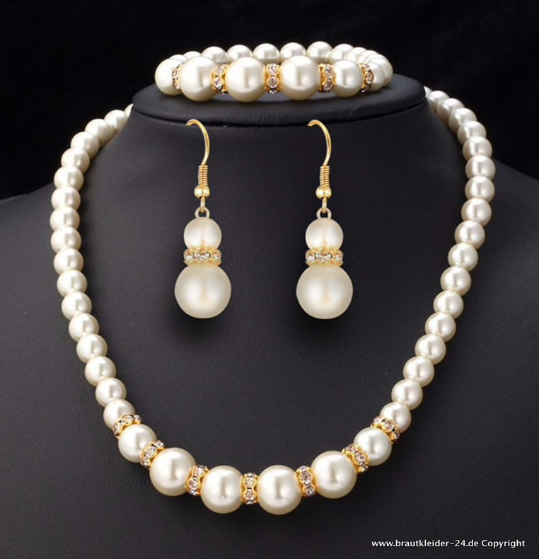 Moderne Perlen Halskette Armband und Ohrringe Brautschmuck Set