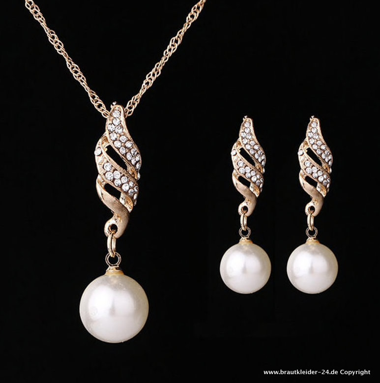 Strass - Perlen Brautschmuck Set Online Halskette und Ohrringe