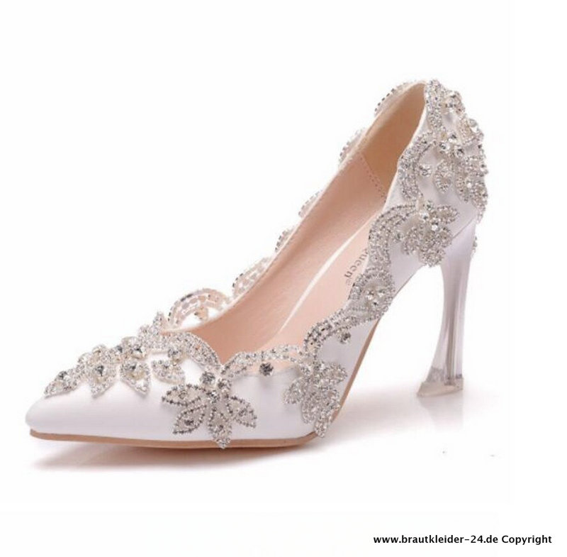 Brautschuhe in Weiß Elegant mit Diamant Applikationen